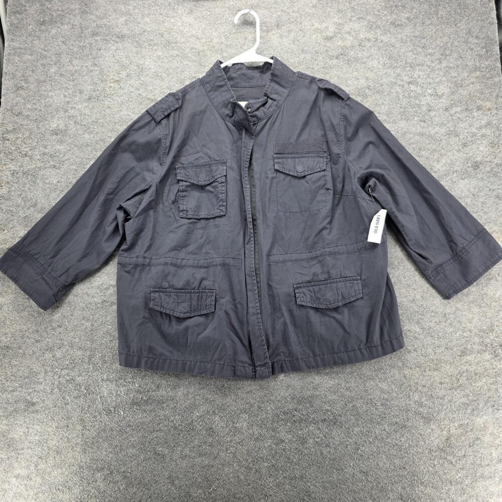 Old Navy Jacket Womens 2XL Charcoal Utility Field Safari Cotton 4 Pocket Zip